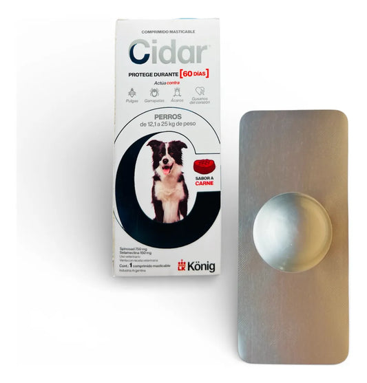 Pastilla Antiparasitaria Cidar Para Perro 12,1-25 Kg 1comp Marrón
