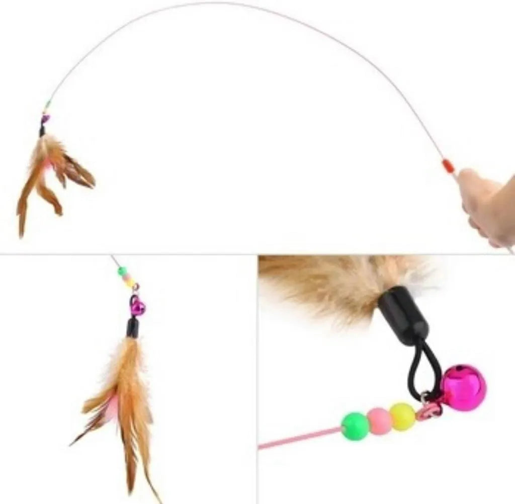 Juguete Varita De Alambre Con Plumas Para Gato Rosa