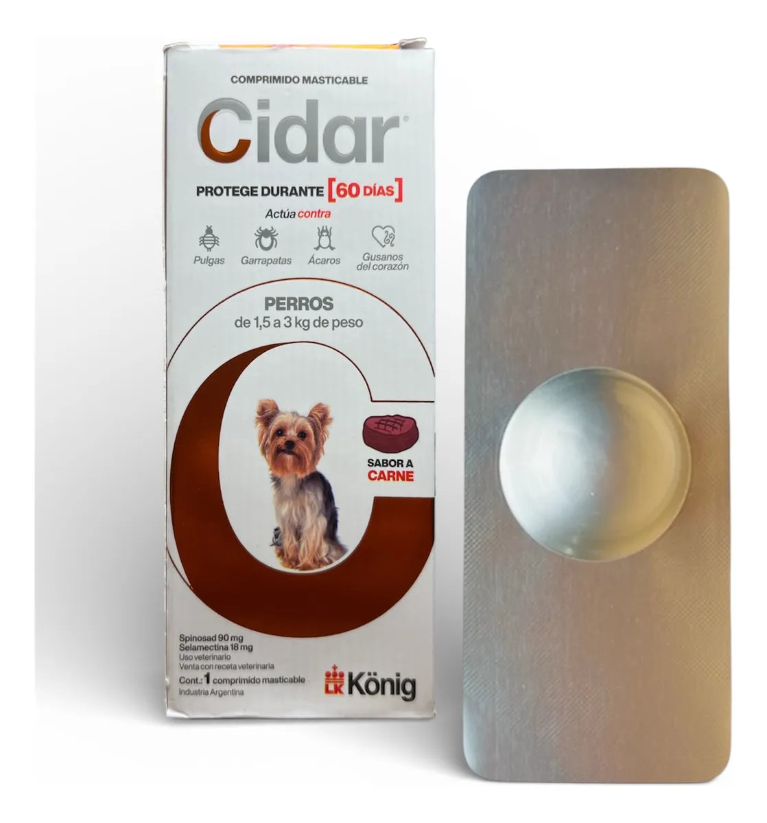 Pastilla Antiparasitaria Konig Para Perros 1,5-3 Kg 1 Comp. Marrón
