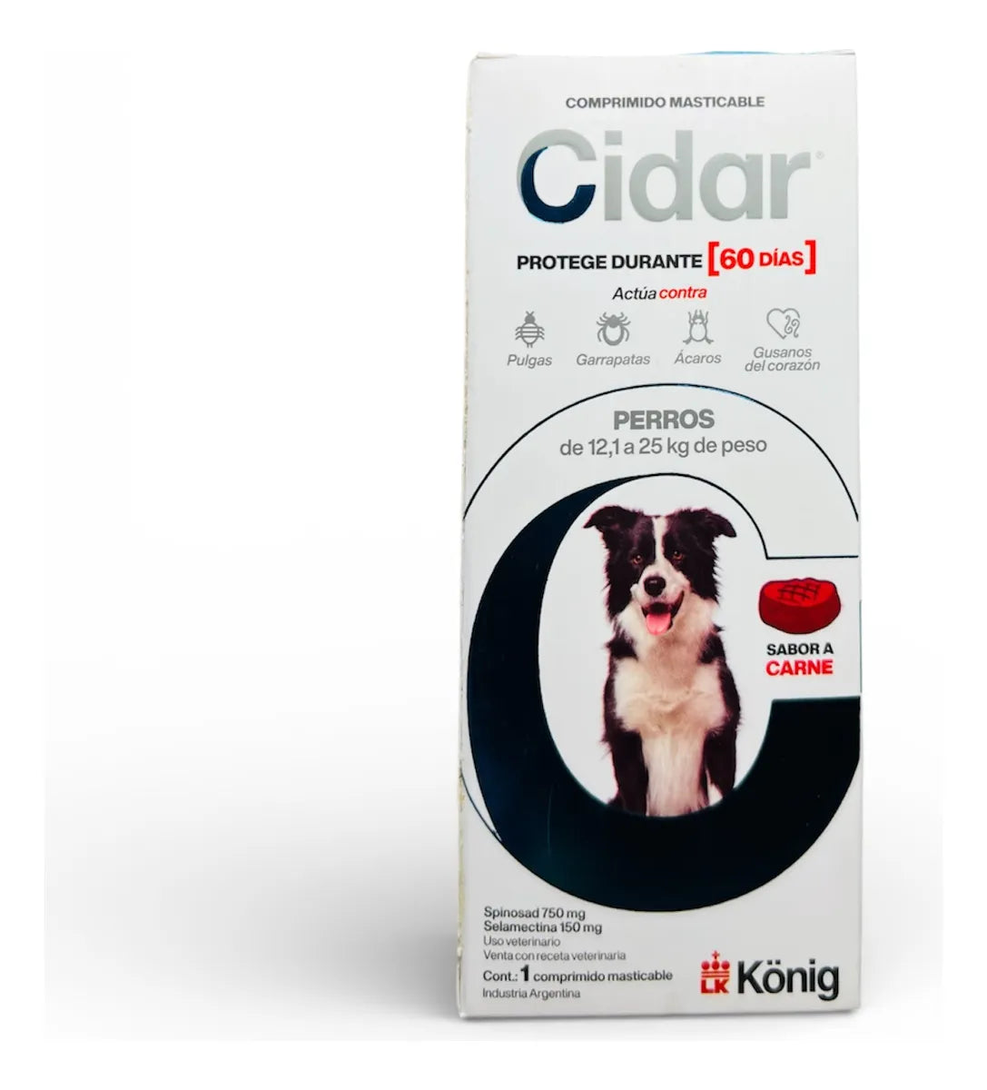 Pastilla Antiparasitaria Cidar Para Perro 12,1-25 Kg 1comp Marrón
