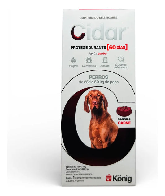 Pastilla Antiparasitaria Cidar Para Perro 25-50 Kg 1 Comp. Marrón