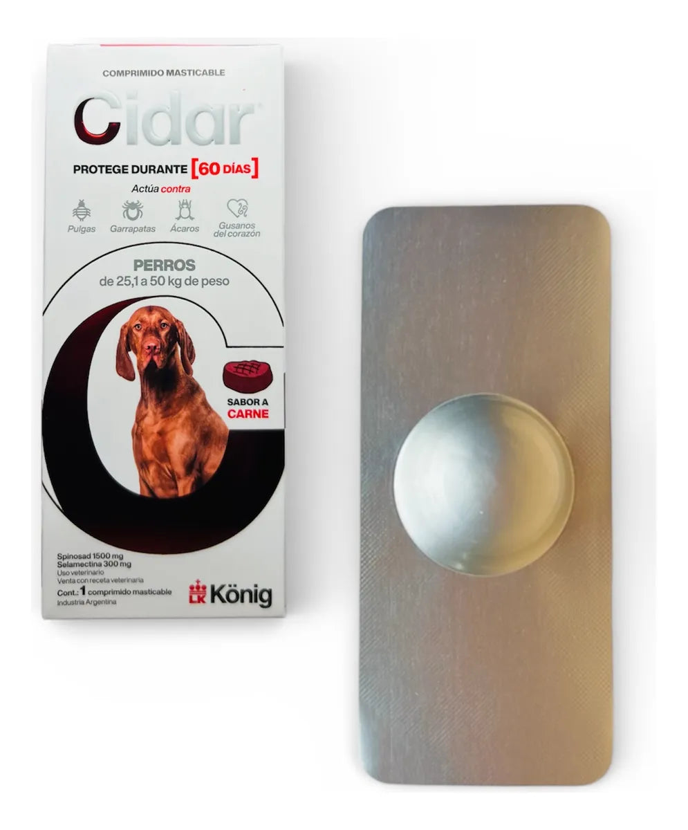 Pastilla Antiparasitaria Cidar Para Perro 25-50 Kg 1 Comp. Marrón