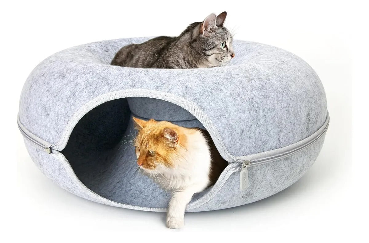 Cama Cucha Para Gato Grande Dona Tunel Circular 60cm Gris Tubo