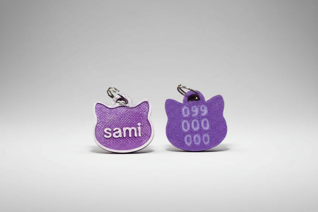 Chapa Identificación Gatito 3d Personalizable 2.4x2.5 Cm Violeta Gatito