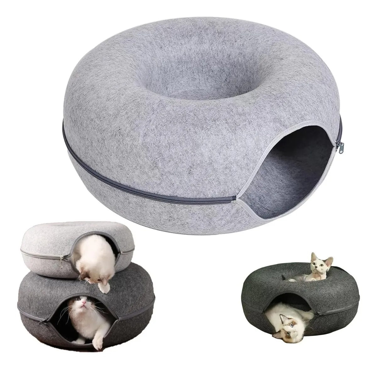Cama Cucha Para Gato Grande Dona Tunel Circular 60cm Gris Tubo