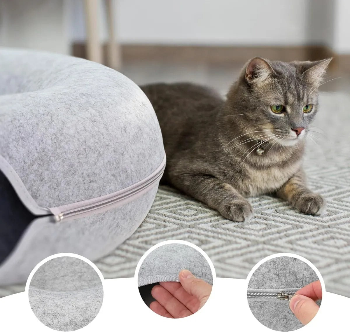 Cama Para Gatos Grande, Dona Tunel Circular 60cm Gris