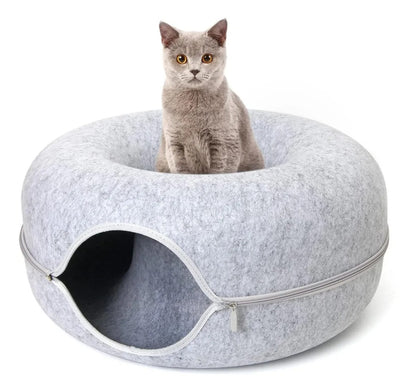 Cama Cucha Para Gato Grande Dona Tunel Circular 60cm Gris Tubo