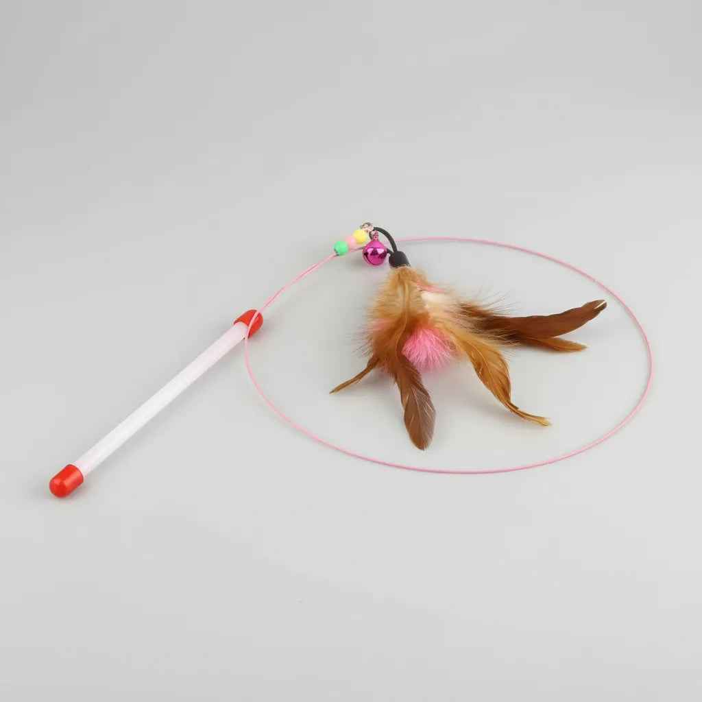 Juguete Varita De Alambre Con Plumas Para Gato Rosa