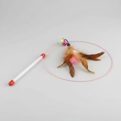 Juguete Varita De Alambre Con Plumas Para Gato Rosa
