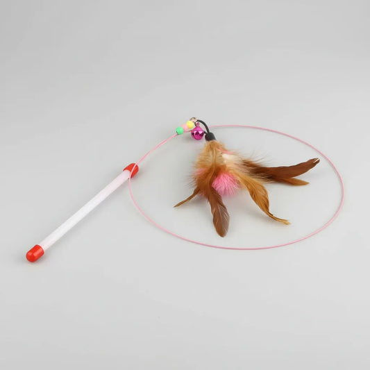 Juguete Varita De Alambre Con Plumas Para Gato Rosa