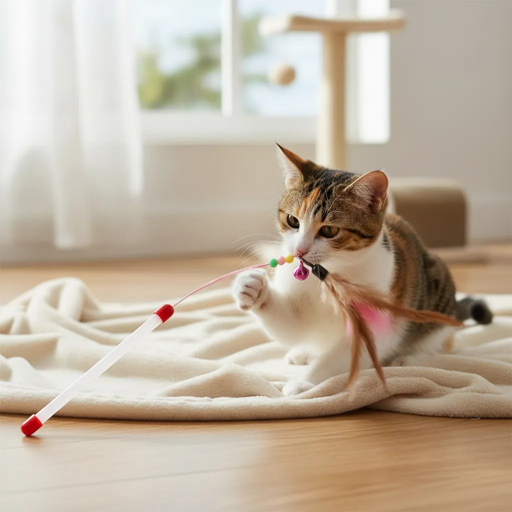 Juguete Varita De Alambre Con Plumas Para Gato Rosa