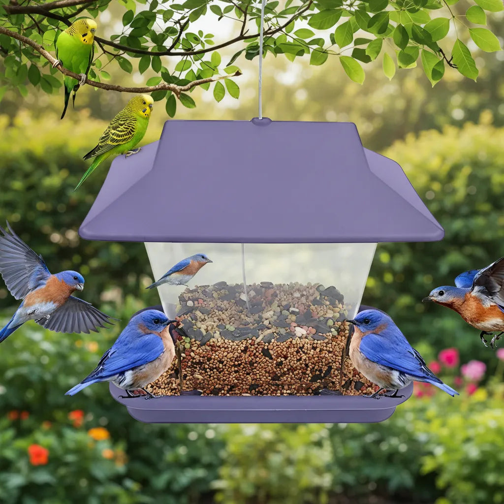 Comedero Y Frutero Para Pájaros Silvestres Modelo Casita Violeta
