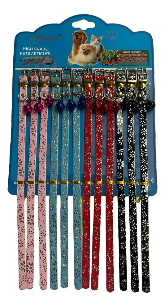 Collar Para Mascotas En Cuero Fantasía Y Cascabel 30 Cts. Rosado