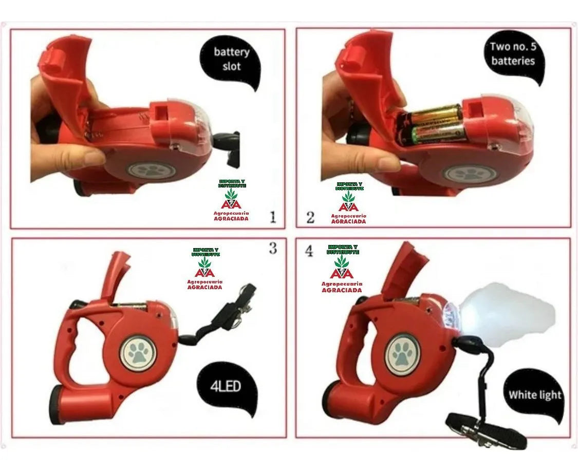 Correa Retráctil Para Perros Y Gatos Con Luz Led Y Bolsas