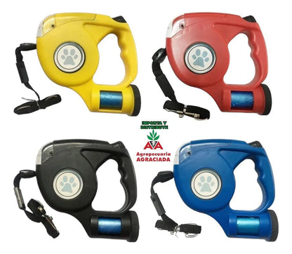 Correa Retráctil Para Perros Y Gatos Con Luz Led Y Bolsas