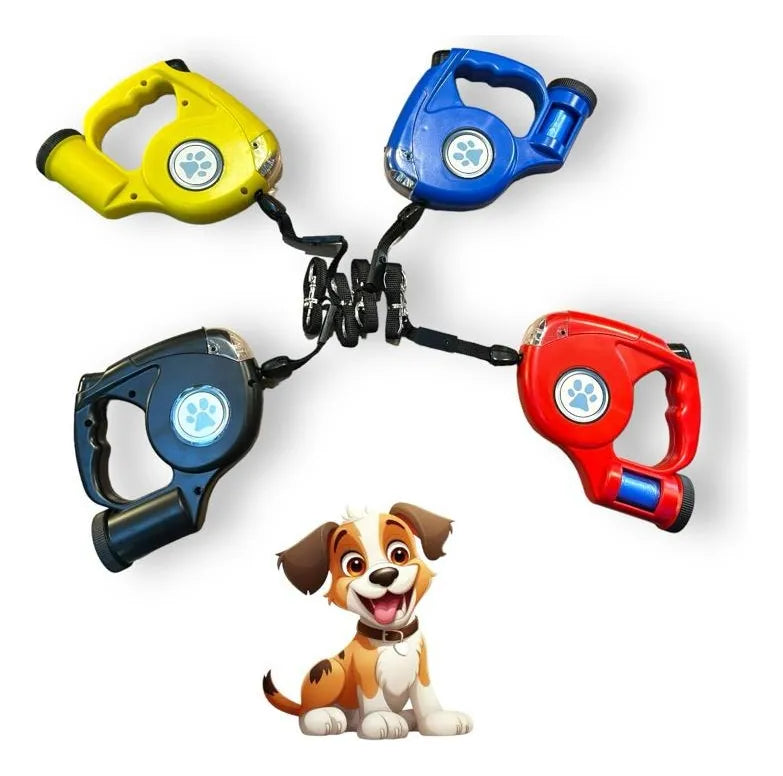 Correa Retráctil Para Perros Y Gatos Con Luz Led Y Bolsas