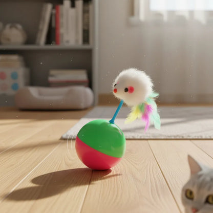 Juguete Para Gatos Raton Equilibrista Con Plumas