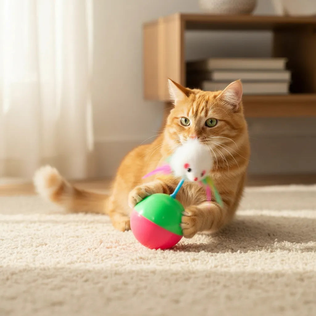 Juguete Para Gatos Raton Equilibrista Con Plumas