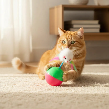 Juguete Para Gatos Raton Equilibrista Con Plumas