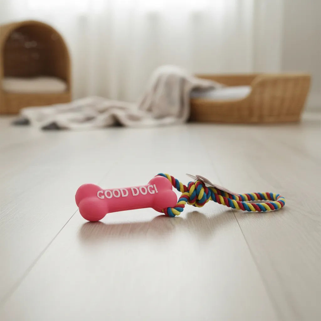 Hueso de Goma con Cuerda y Chifle