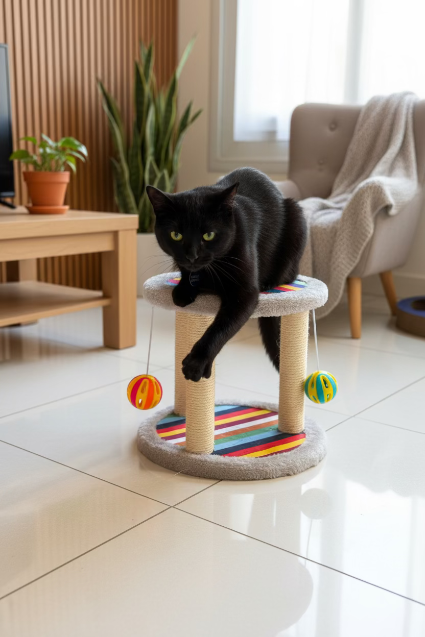 Rascador De Tres Torres Con Cascabel Para Gatos Gris