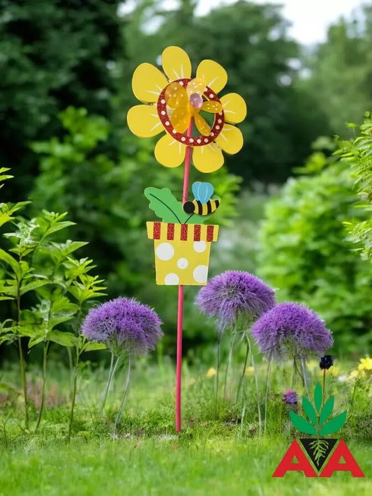 Tutor Decorativo Para Jardín Molinillo Flor Giratoria Grande Rojo