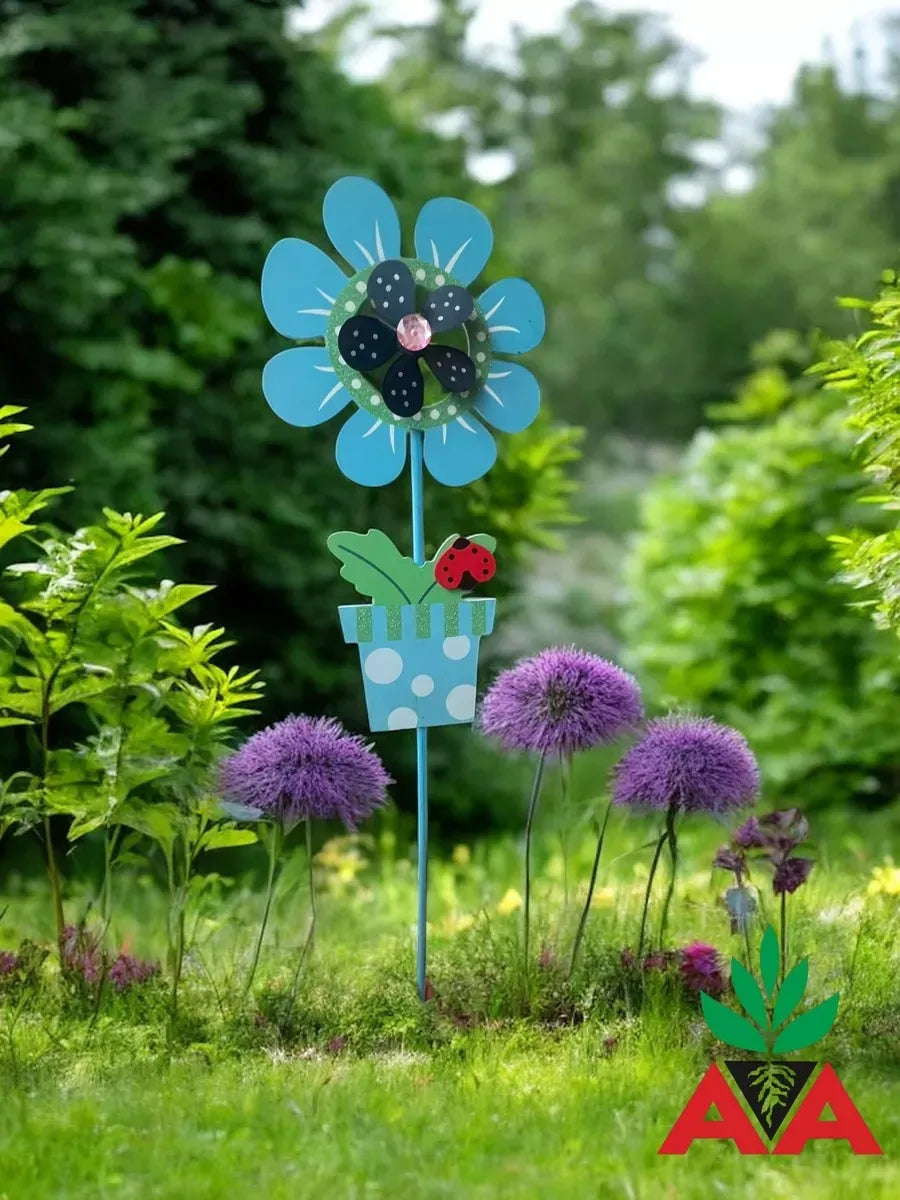 Tutor Decorativo Para Jardín Molinillo Flor Giratoria Grande Rojo