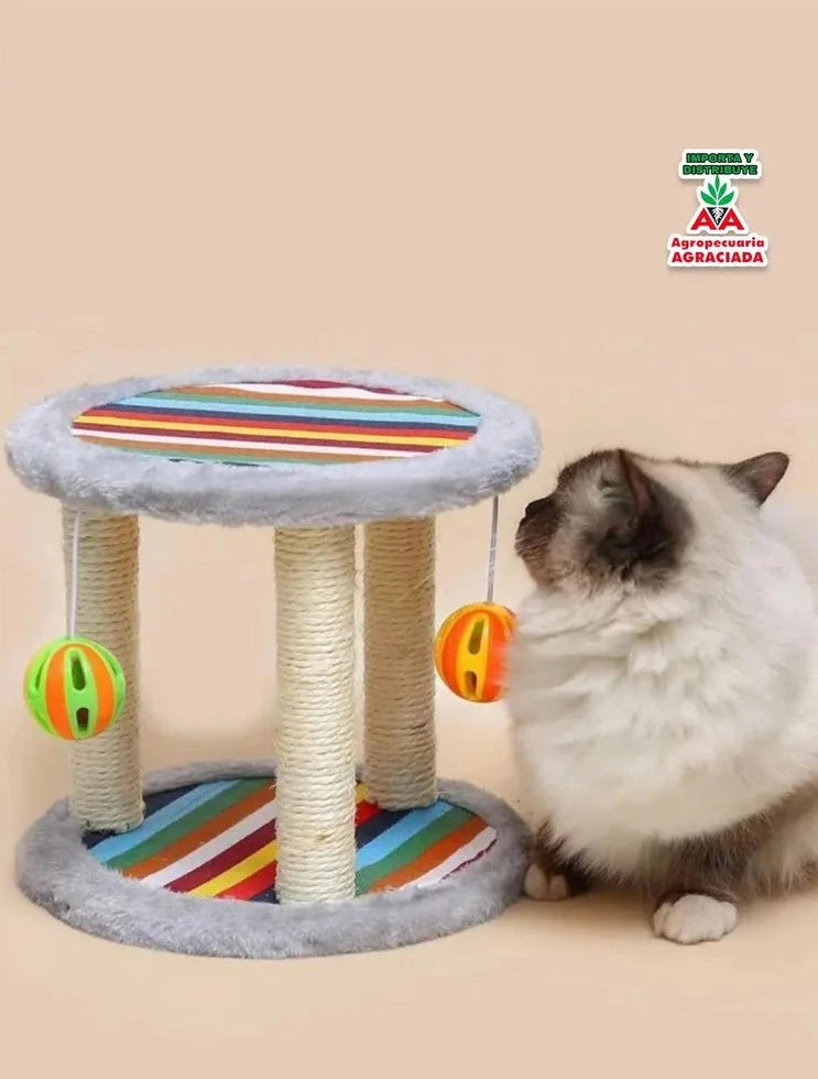 Rascador De Tres Torres Con Cascabel Para Gatos Gris