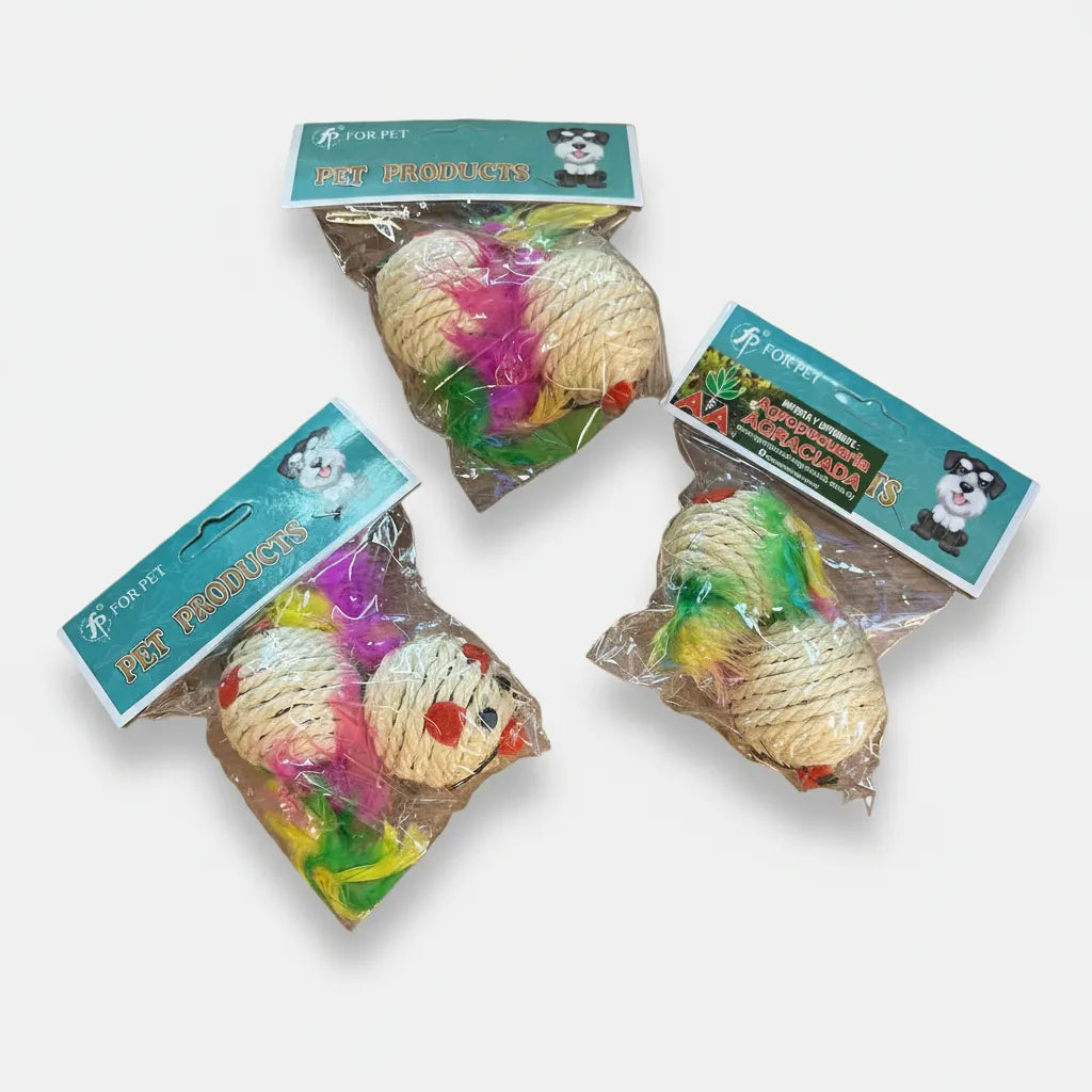 Juguete Para Gatos Raton Rascador Bolita Set X 2