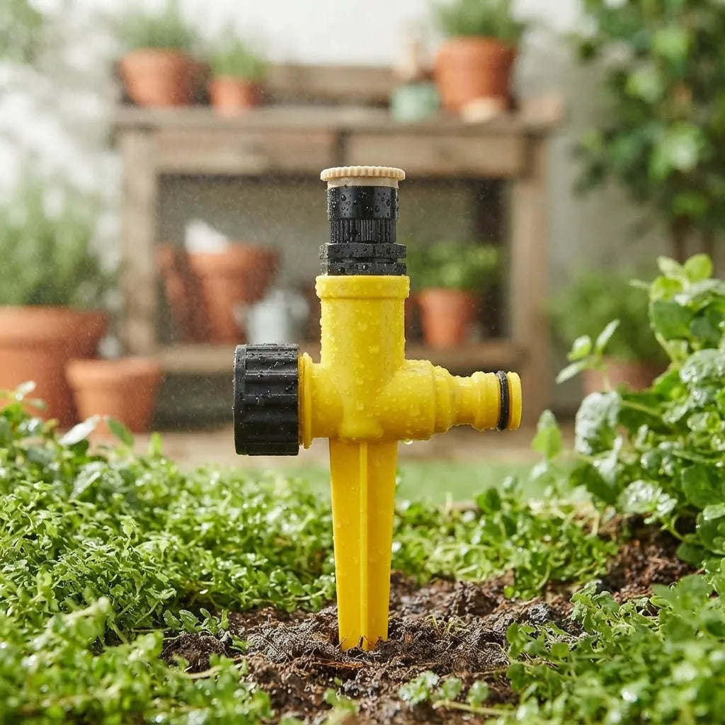 Regador Ajustable 0-360° Amarillo Con Pincho Para Jardín AA