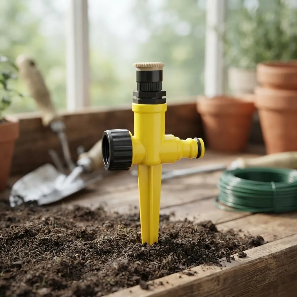 Regador Ajustable 0-360° Amarillo Con Pincho Para Jardín AA