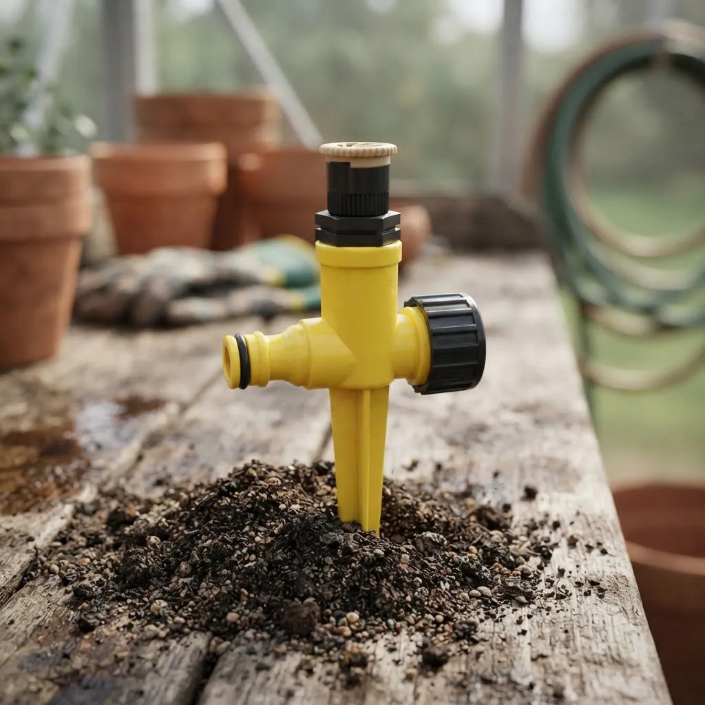 Regador Ajustable 0-360° Amarillo Con Pincho Para Jardín AA