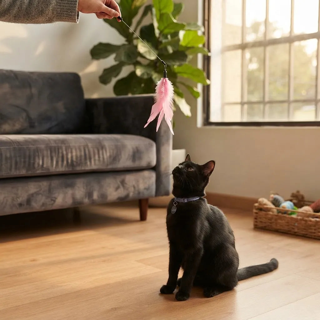 Juguete Caña Para Gatos 2 Modos De Uso Con Ventosa Y Pluma