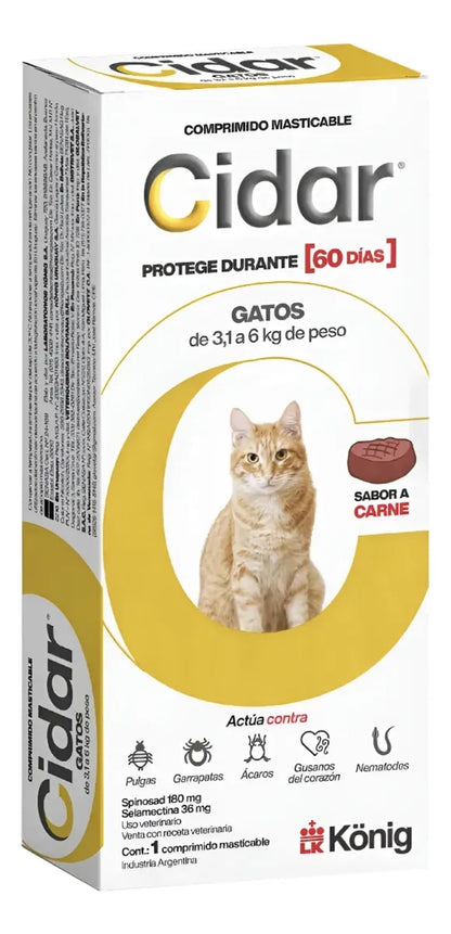 Pastilla Gato Antipulgas Cidar 3,1-6kg Marrón