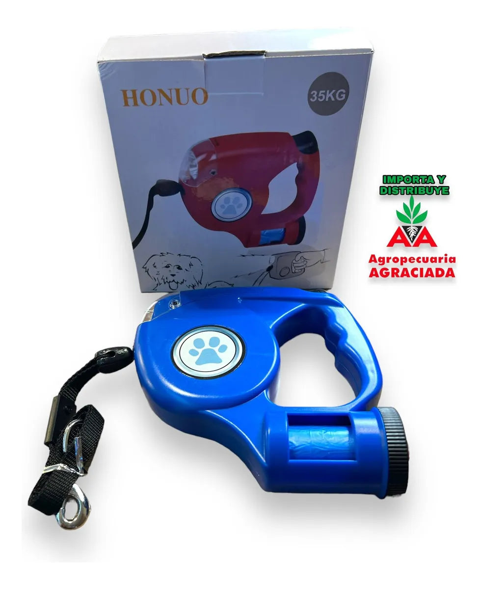 Correa Retráctil Para Perros Y Gatos Con Luz Led Y Bolsas