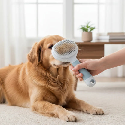 Peine Cepillo De Fácil Limpieza Con Botón Mascota Quita Pelo Azul Petróleo