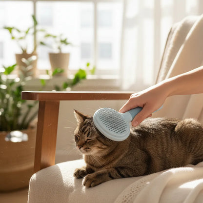 Peine Cepillo De Fácil Limpieza Con Botón Mascota Quita Pelo Azul Petróleo